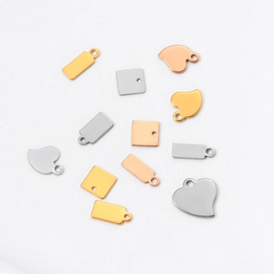 Polished stainless steel DIY pendants in heart, square and rectangle shapes in three colors