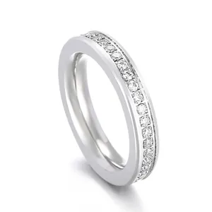Eternity Ring Stainless Steel Full Pave Rhinestone Simple Shiny Index Finger Band Jewelry For Women