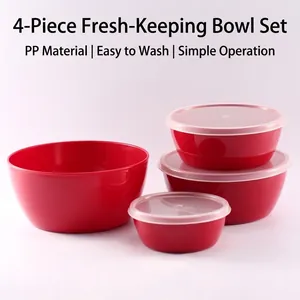 Round Fresh Keeping Bowls PP Plastic Food Containers With Lids Refrigerator Storage Kitchen Meal Prep Nested Multipurpose