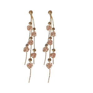 Rose gold flower tassel earrings with stainless steel pins and rhinestone accents