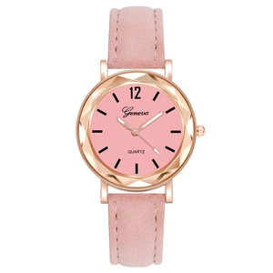Minimalist pink quartz watch with frosted leather strap and rose gold metal case