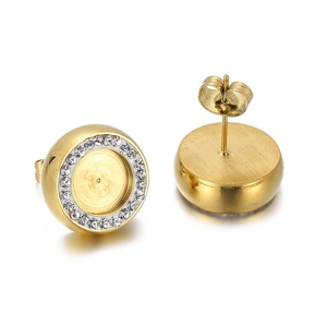 Elegant gold round stud earrings featuring shimmering micro-pave zircon crystals for women