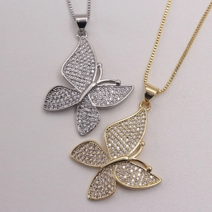 Sparkling gold and silver butterfly pendant necklaces with full zircon inlay for women