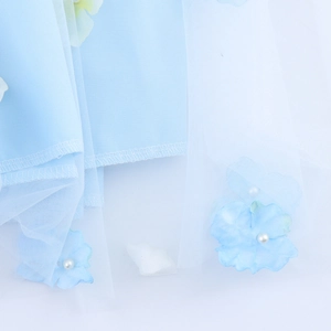 French style light blue maxi dress featuring 3D floral lace and pearl embellishments