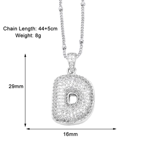 Detail showing letter D pendant size 29x16mm with gold plating and zircon crystals