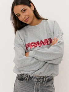 Sweat-shirt En Coton Pour Femmes Col Rond Style Rétro Américain Broderie Lettres Surdimensionné Streetwear Gris Top