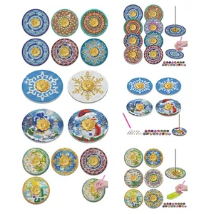 Kit Pittura Diamante DIY Porta Incenso Sottobicchieri Motivo Mandala Fiori Strass Acrilico Fatto A Mano Decorazione Casa