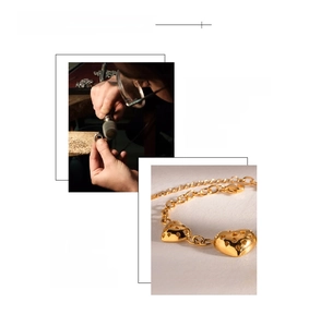 Detail of 18K gold vacuum plated heart bracelet showing plasma polishing and craftsmanship