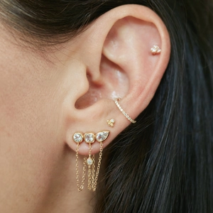 Luxurious stainless steel tassel earrings with cubic zirconia charms and gold plating