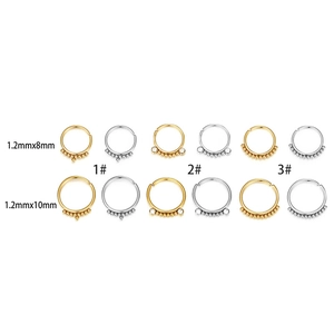 20G surgical steel nose rings and hoop earrings with zircon spheres in gold and silver