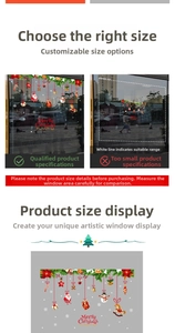 Christmas window decals showing Santa and reindeer on glass for festive shop decor