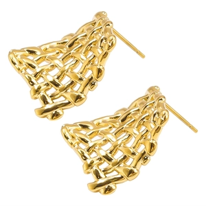 Detailed macro view of gold-plated 304 stainless steel earrings with mesh texture design