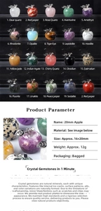 Macro display of 20 natural crystal apple pendants showing diverse mineral textures and colors