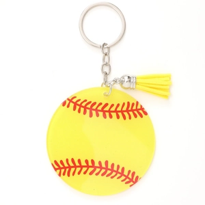 Yellow baseball acrylic keychain with tassel for women bag and car accessory