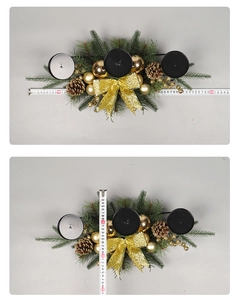 Detailed view of 35cm Christmas candle holder with gold ornaments and pine cones