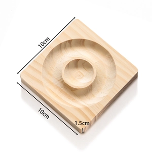 Detail showing dimensions of square wooden jewelry tray with circular grooves