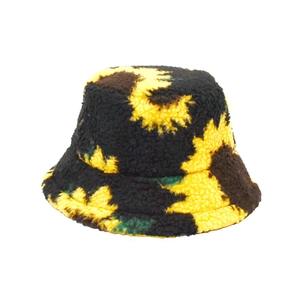 Chapeau Bob Imprimé Tournesol En Sherpa Fausse Laine D'agneau Chaud Peluche Bassin Extérieur Hiver Pour Femmes Et Hommes