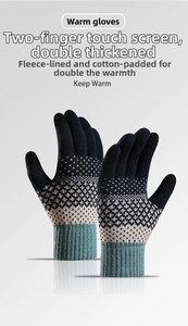 Macro detail of thick thermal lining and dual-finger touchscreen knit glove design