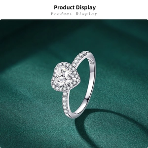 Macro view of 925 sterling silver ring featuring a heart-shaped zircon and s925 stamp