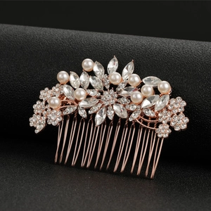 Bridal Hair Comb With Faux Artificial Pearls And Rhinestones Elegant Floral Leaf Alloy Wedding Hairpiece For Women Brides
