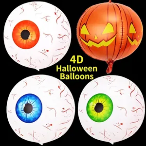 Halloween 4D Foil Balloons Spooky Bloodshot Eyeball Pumpkin Spherical Inflatable Party Decorations Self Sealing
