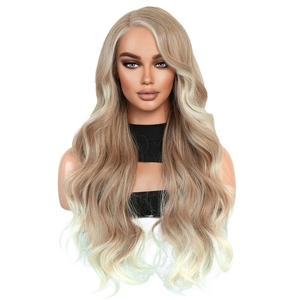 Long wavy ombre blonde synthetic lace front wig with natural gradient curls for women