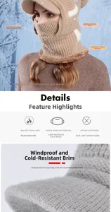 Close-up of winter knit hat with fleece lining and integrated windproof face mask