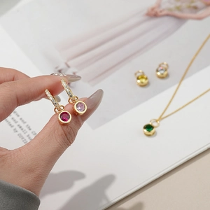 Set of 925 silver gold-plated jewelry with colorful gemstone earrings and matching pendants