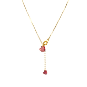 Gold stainless steel necklace featuring delicate red heart gemstone pendants on chain