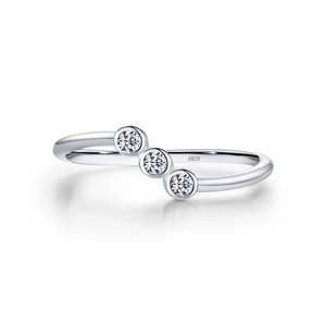 Irregular S925 sterling silver ring featuring three sparkling round moissanite stones