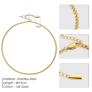 Classic 4mm 14K gold plated stainless steel Cuban link necklace with 40+5cm length