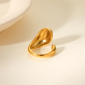 Polished 18K gold stainless steel open ring with a unique water drop organic design