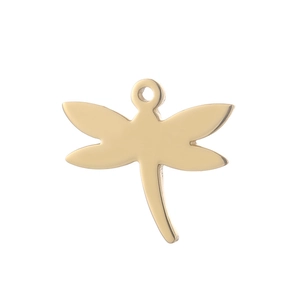 Polished gold stainless steel dragonfly pendant for DIY jewelry making on white background