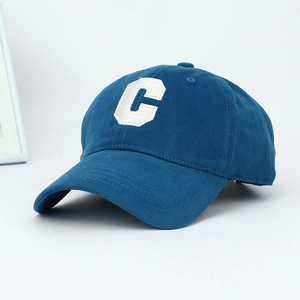 Classic navy cotton baseball cap with white C embroidery and structured curved brim