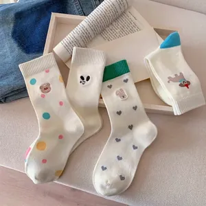 Women Crew Socks Combed Cotton Breathable Cartoon Animal Embroidery Bear Rabbit Dog Heart Kawaii Casual Fresh Socks