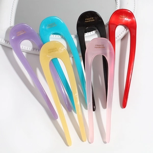 Minimalist Acetate U Shaped Hair Stick For Women French Vintage Style Two Prong Hair Fork Accessories Elegant Headpiece