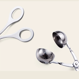 Polished stainless steel meatball maker scoop tongs for making fish and shrimp balls