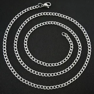 Stainless Steel Curb Chain Necklace Titanium Steel NK Link Silver Tone Minimalist Unisex Jewelry Elegant