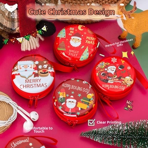 Detail of Christmas theme EVA hardshell round organizers with portable lanyard and zipper