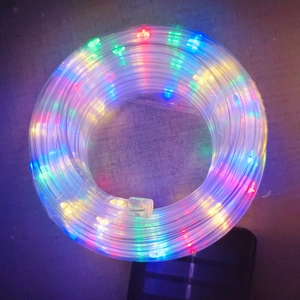 Solar powered rainbow LED rope light strings for outdoor garden and yard decoration