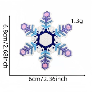 Detailed view of colorful snowflake embroidery patch with exact size measurements