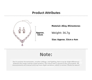 Detail view of purple crystal necklace set with dimensions 53cm by 4cm and 36.7g weight