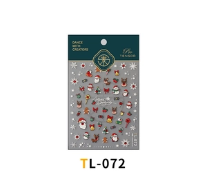 3D relief Christmas nail stickers featuring Santa Claus, reindeer, and snowflakes on a white card