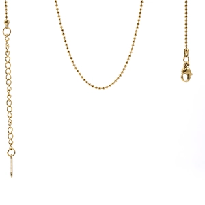 Detail of 18K gold stainless steel choker featuring bead chain and lobster clasp closure