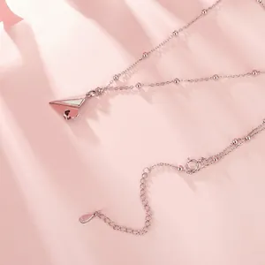 Elegant S925 sterling silver paper plane necklace with adjustable beaded chain for women