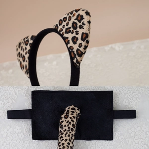Leopard print plush cat ear headband and tail set for Halloween party costumes