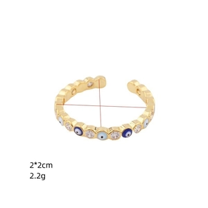 Adjustable evil eye ring in gold-plated brass with blue enamel and sparkling cubic zirconia