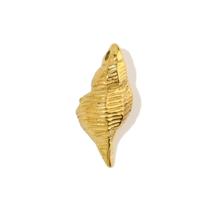 Detailed view of a golden stainless steel spiral conch shell charm with metallic texture