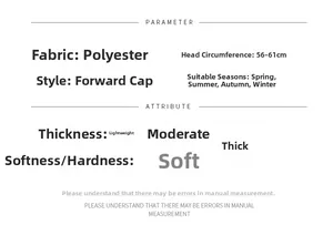 Spécifications de la casquette plate en polyester avec taille 56-61cm et détails