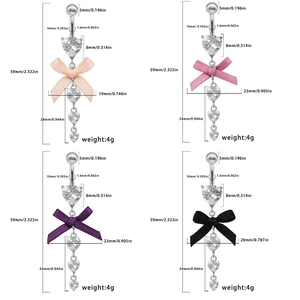 Dimensions détaillées des piercings de nombril nœud et cœur zircon en quatre couleurs